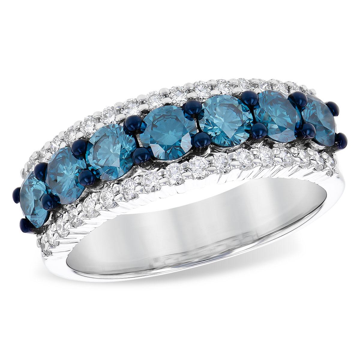 14KT Gold Ladies Blue Diamond Wedding Ring