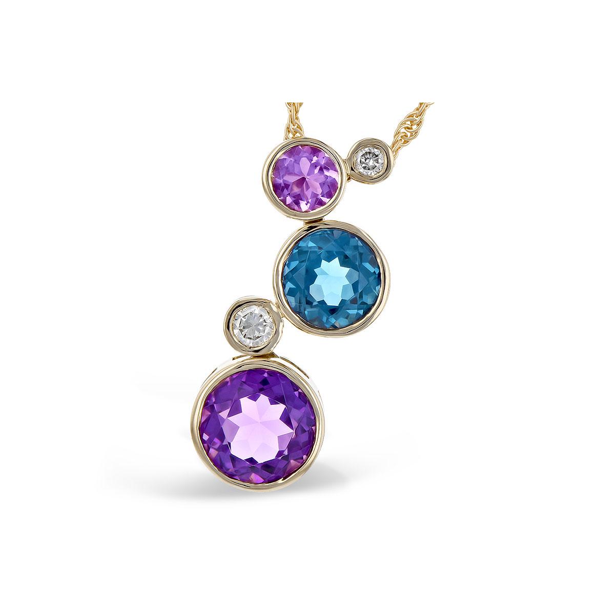 14KT Gold Amethyst & Blue Topaz Necklace