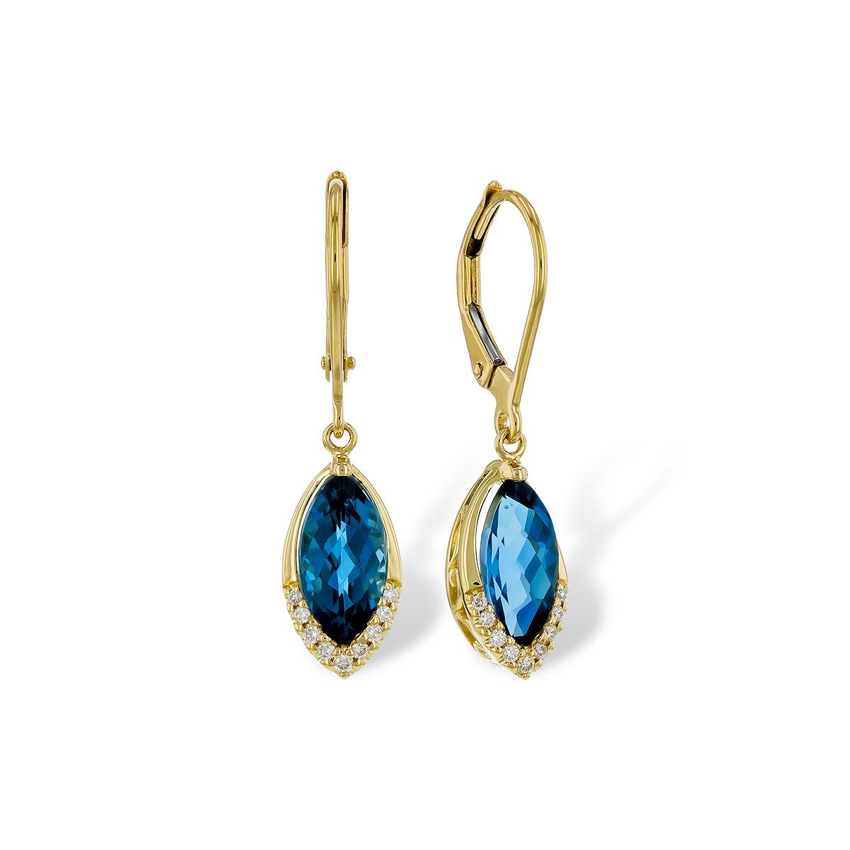 14KT Gold Blue Topaz Earrings