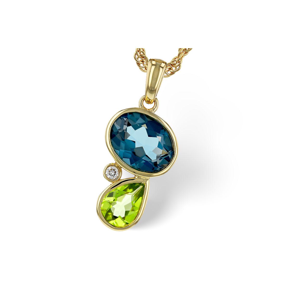 14KT Gold Blue Topaz & Peridot Necklace