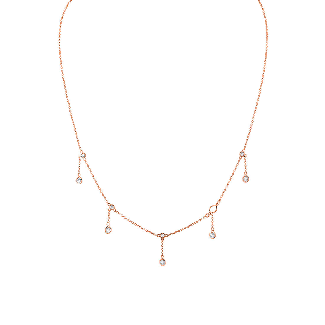 (14K Rose) Dangle Bezel Diamond Necklace