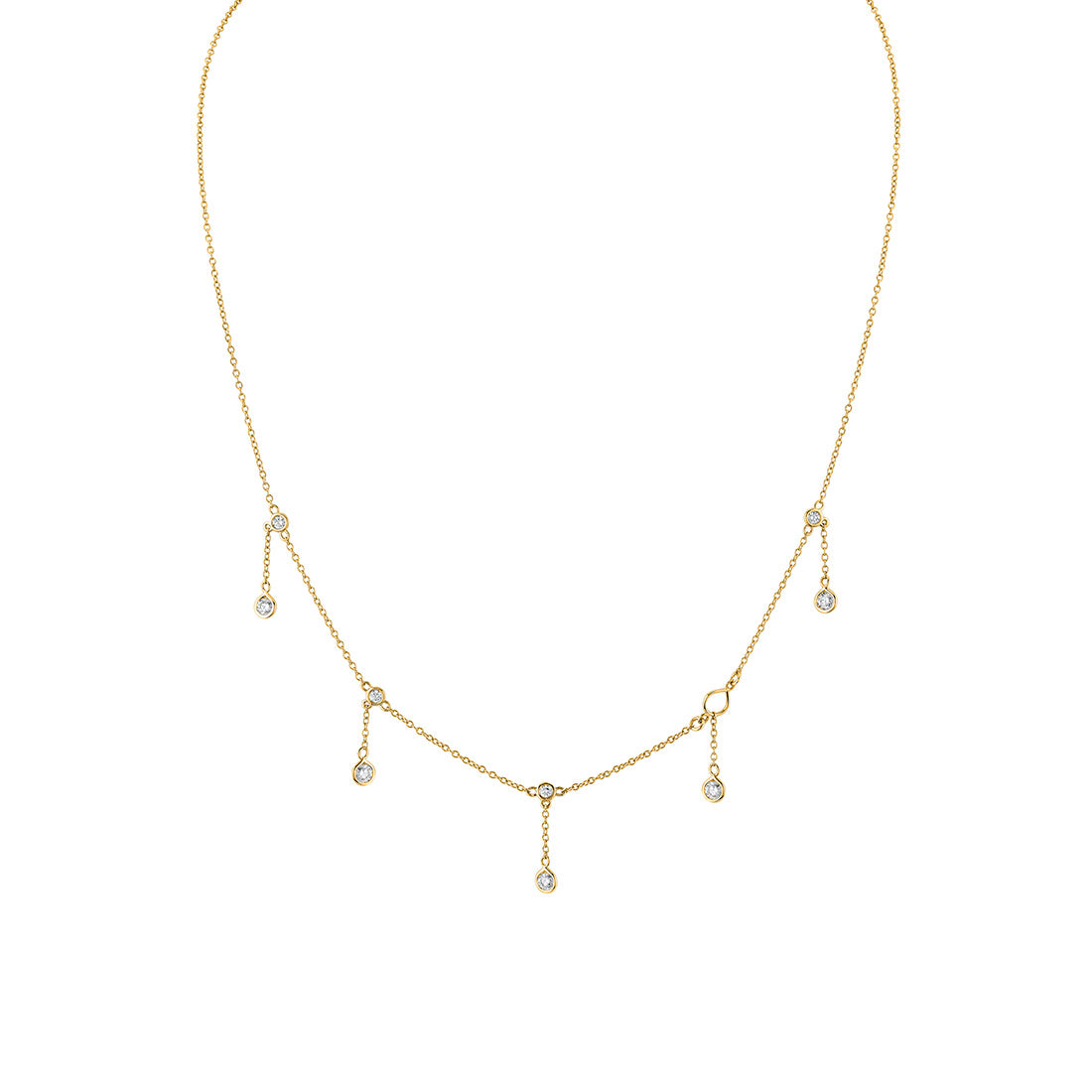 (14K Yellow) Dangle Bezel Diamond Necklace