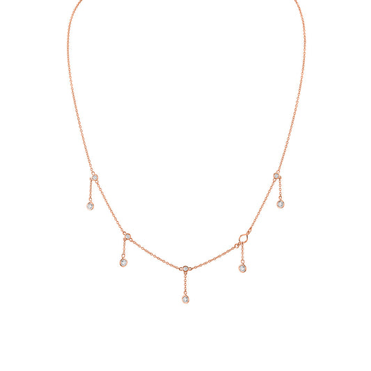 (18K Rose) Dangle Bezel Diamond Necklace
