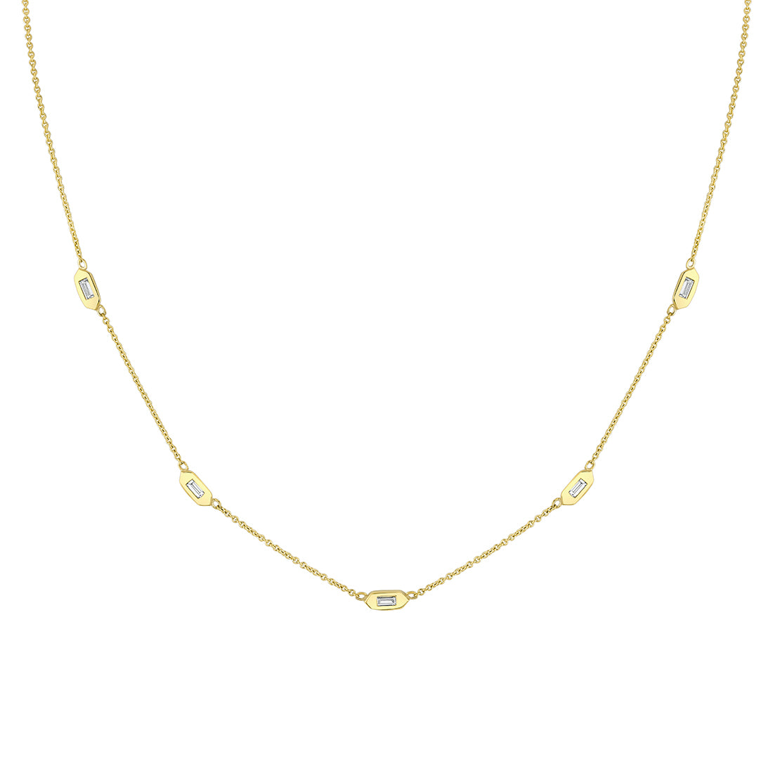 (Gallery) Shell Tip Bezel Baguette Diamonds Necklace