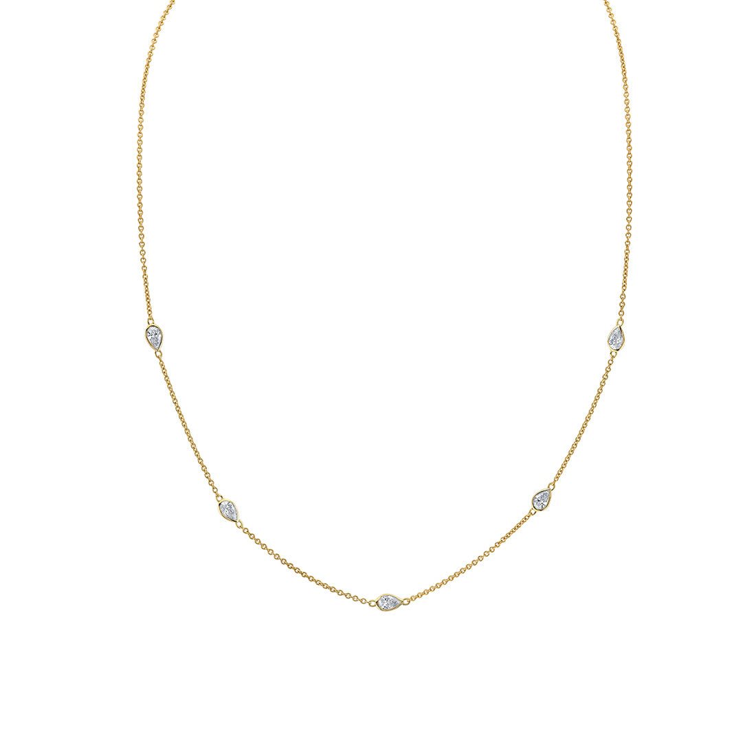 (14K Yellow) Spaced Bezel Pear Diamonds Necklace