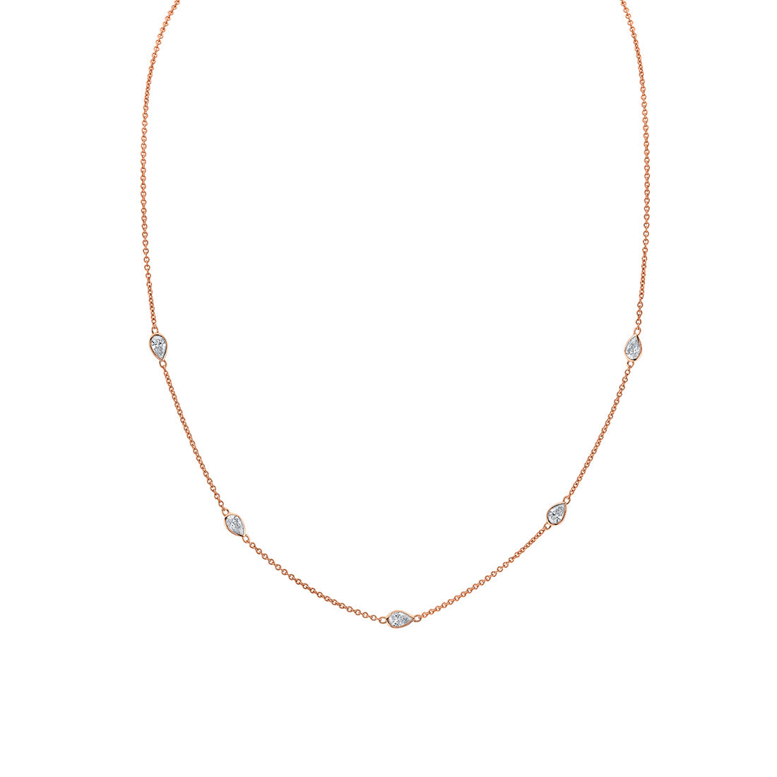 (18K Rose) Spaced Bezel Pear Diamonds Necklace