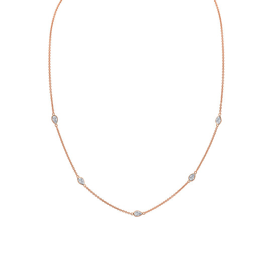 (18K Rose) Spaced Bezel Pear Diamonds Necklace