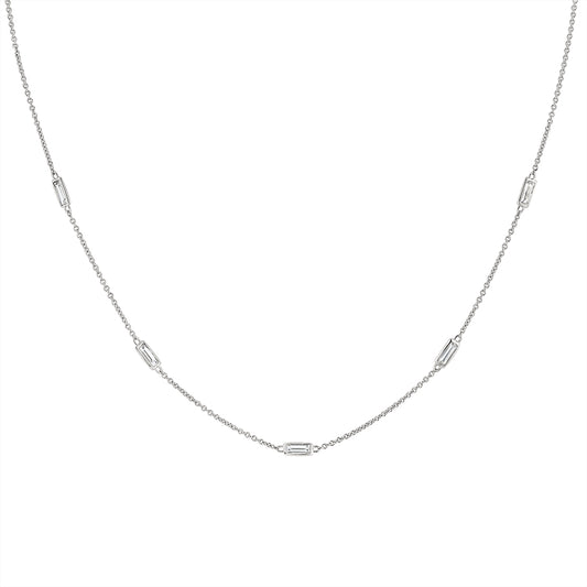 (14K White) Bezel Baguette Diamonds Necklace