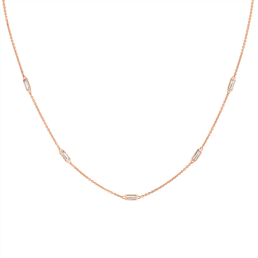(18K Rose) Bezel Baguette Diamonds Necklace