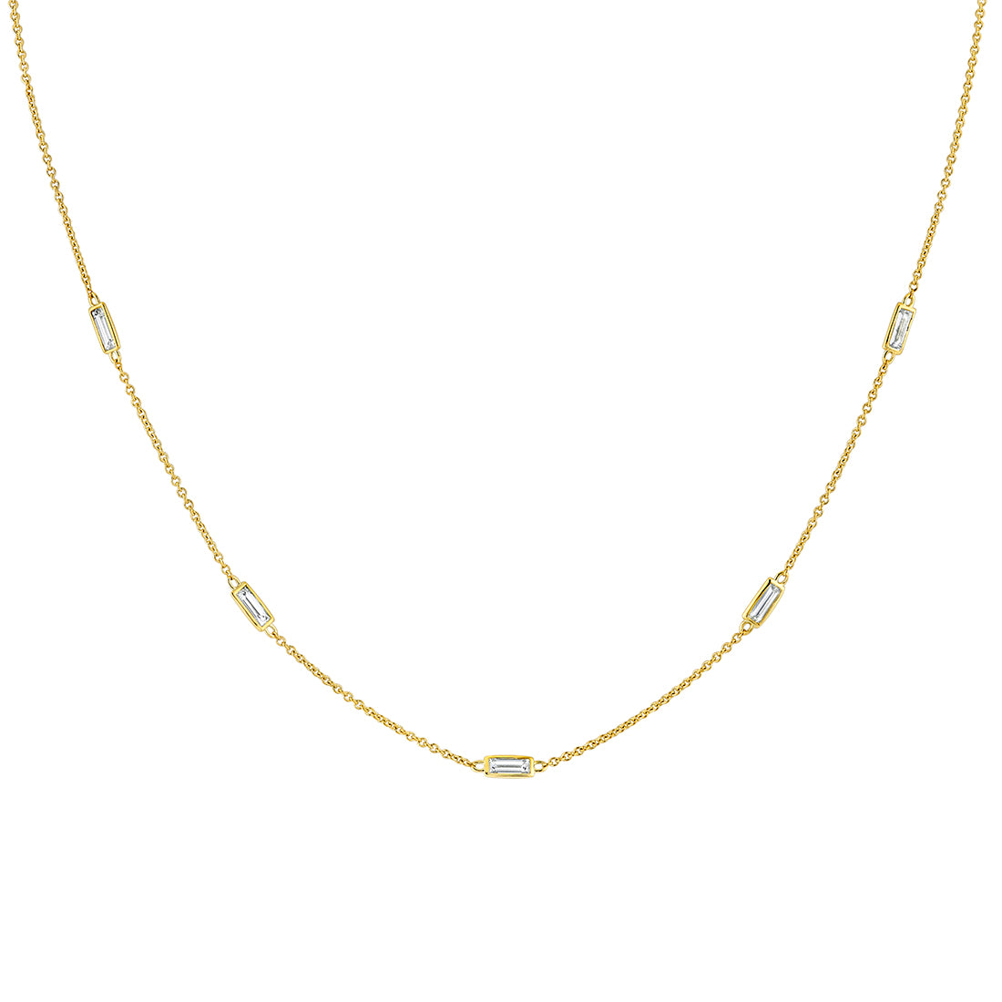 (18K Yellow) Bezel Baguette Diamonds Necklace