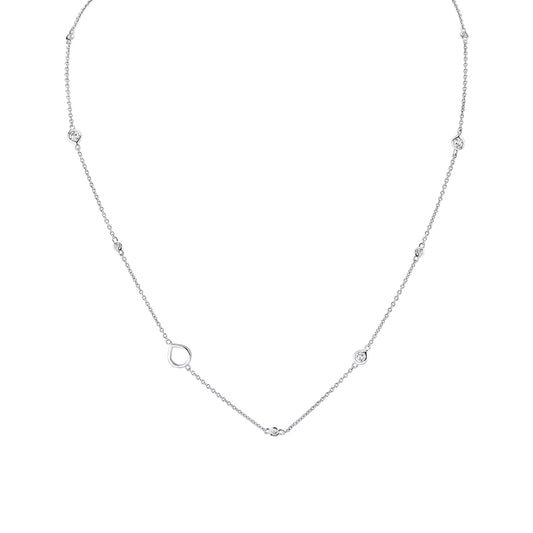 (14K White) Shell Charms and Bezel Diamonds Necklace