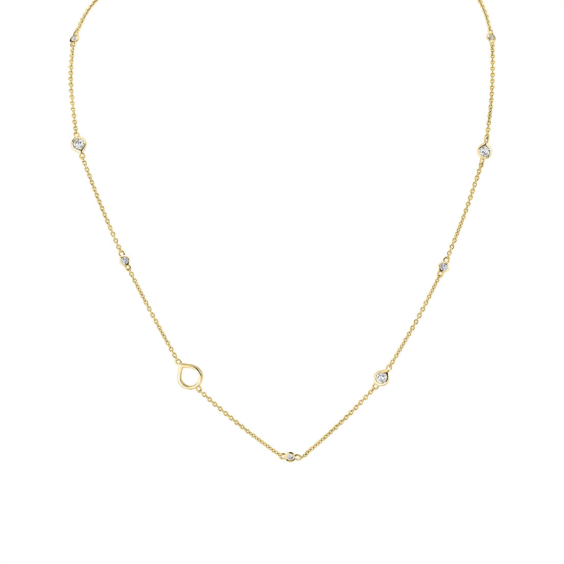 (14K Yellow) Shell Charms and Bezel Diamonds Necklace
