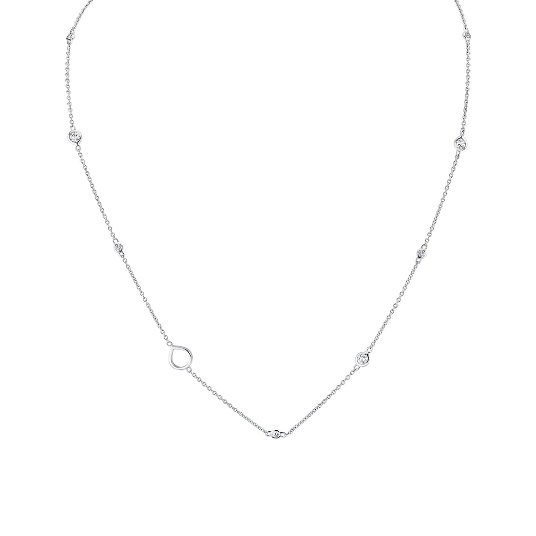 (18K White) Shell Charms and Bezel Diamonds Necklace