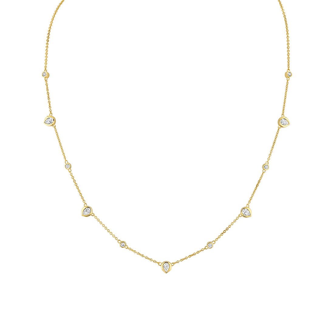 (Gallery) Shell Bezel Pear Diamonds Necklace