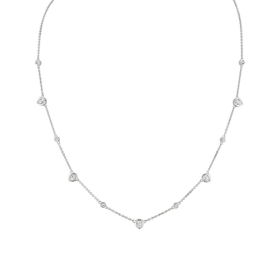 (18K White) Shell Bezel Pear Diamonds Necklace