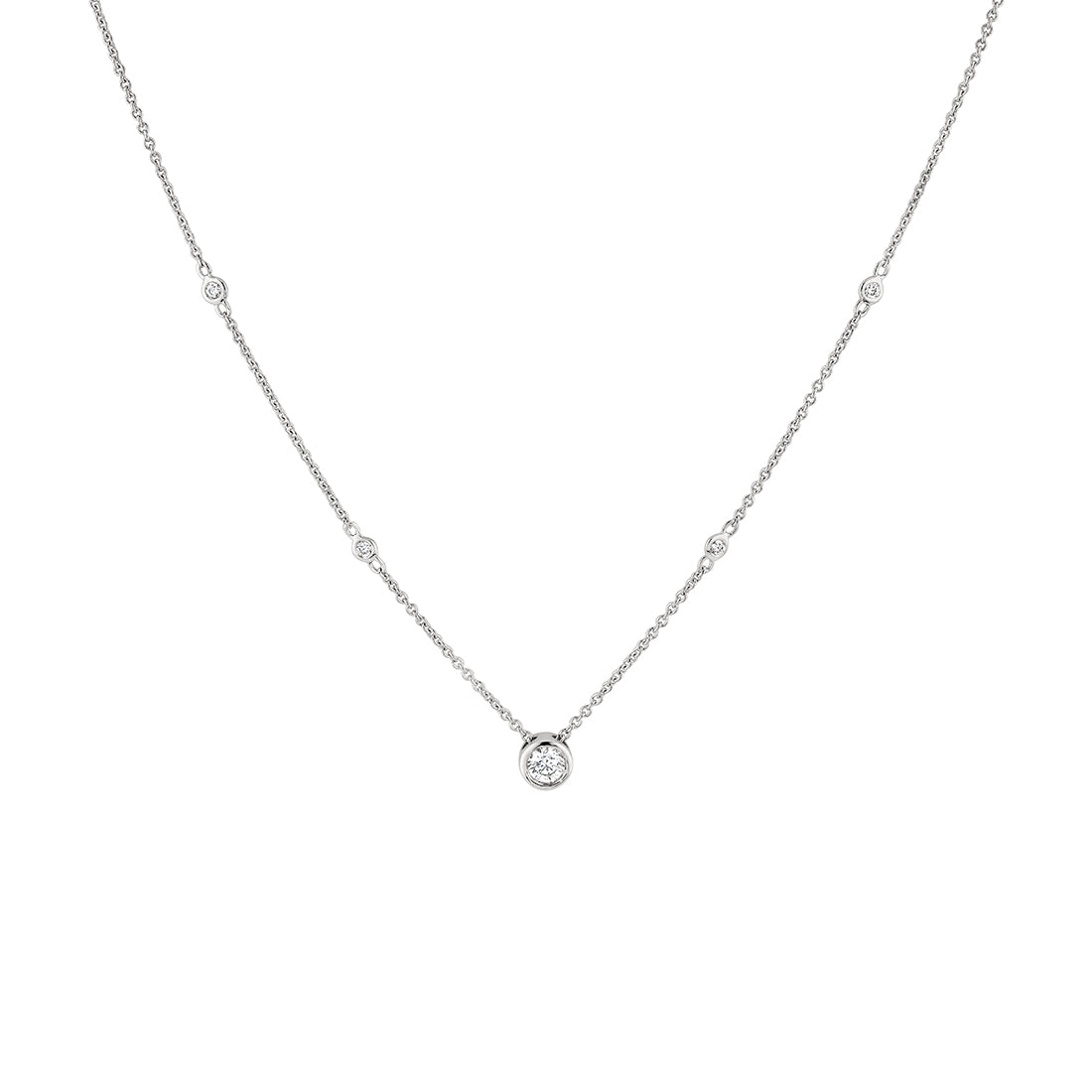 (14K White) Bezel Diamond Necklace