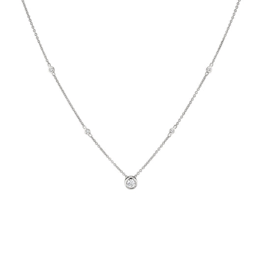 (14K White) Bezel Diamond Necklace