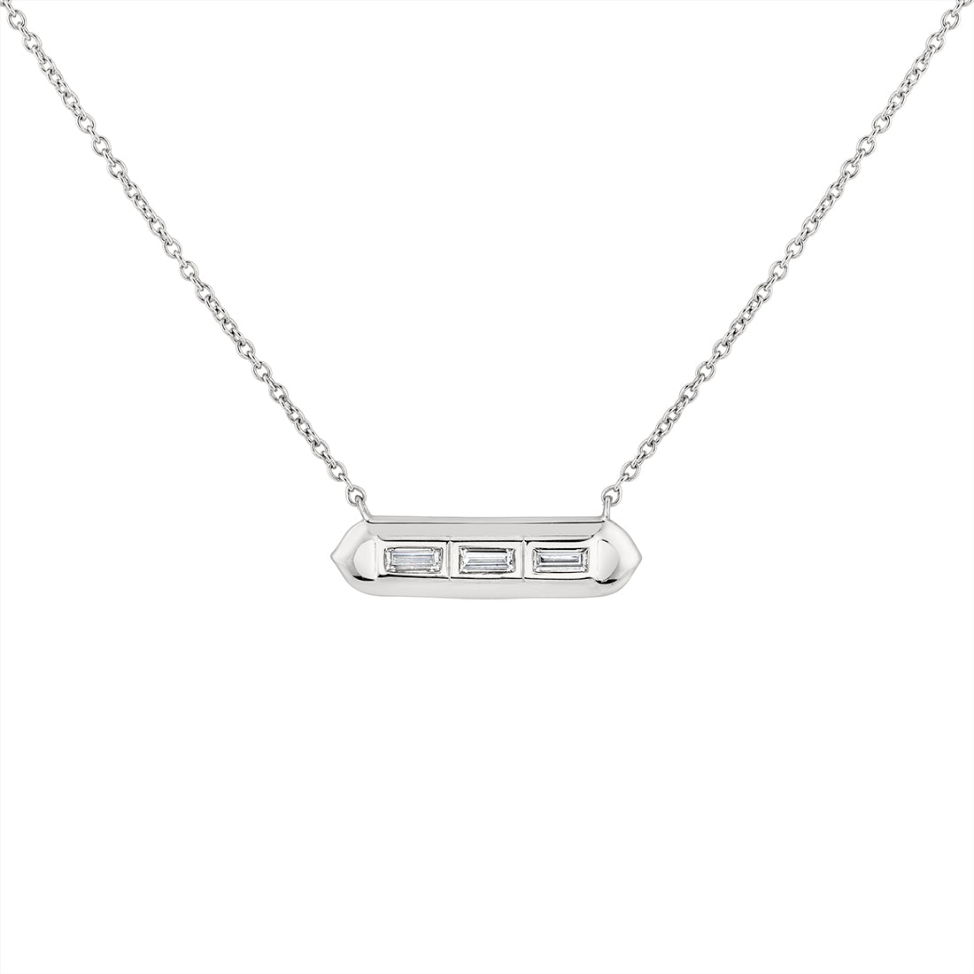 (Gallery) Shell Tip Bezel Baguette Diamond Necklace