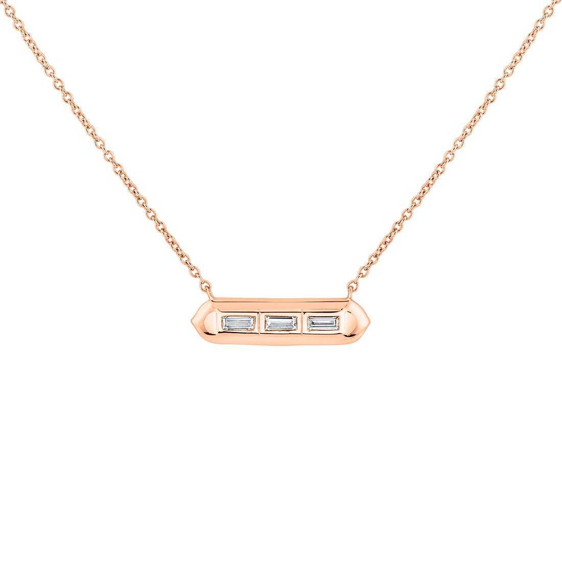 (18K Rose) Shell Tip Bezel Baguette Diamond Necklace