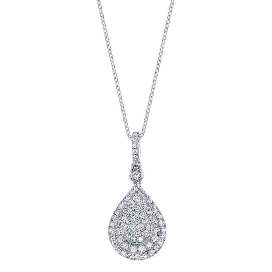 (14K White) Teardrop Diamond Pendant