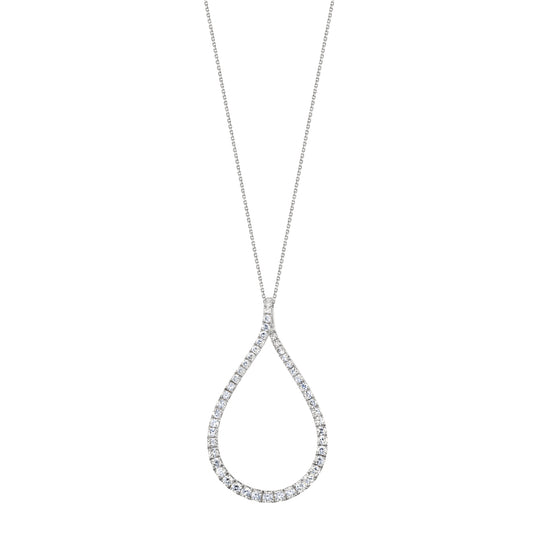 (14K White) Modern Diamond Hoop Pendant - Small