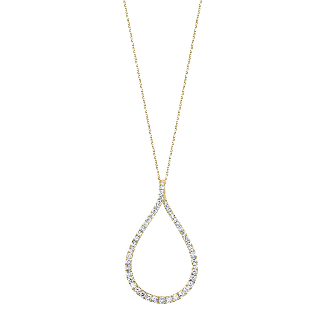 (14K Yellow) Modern Diamond Hoop Pendant - Small