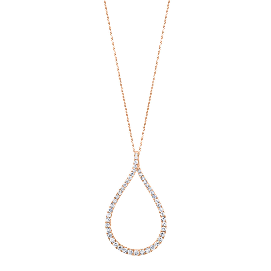 (18K Rose) Modern Diamond Hoop Pendant - Small