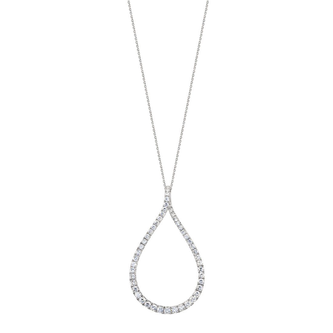 (18K White) Modern Diamond Hoop Pendant - Small