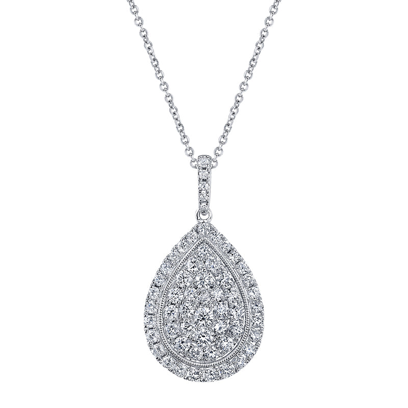 (14K White) Vintage Pear-Shaped Diamond Pendant