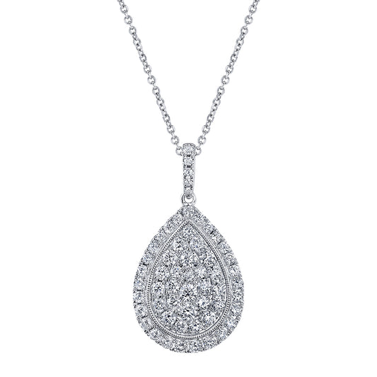 (18K White) Vintage Pear-Shaped Diamond Pendant