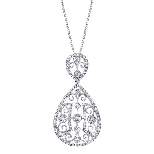 (14K White) Pear Shaped Diamond Pendant