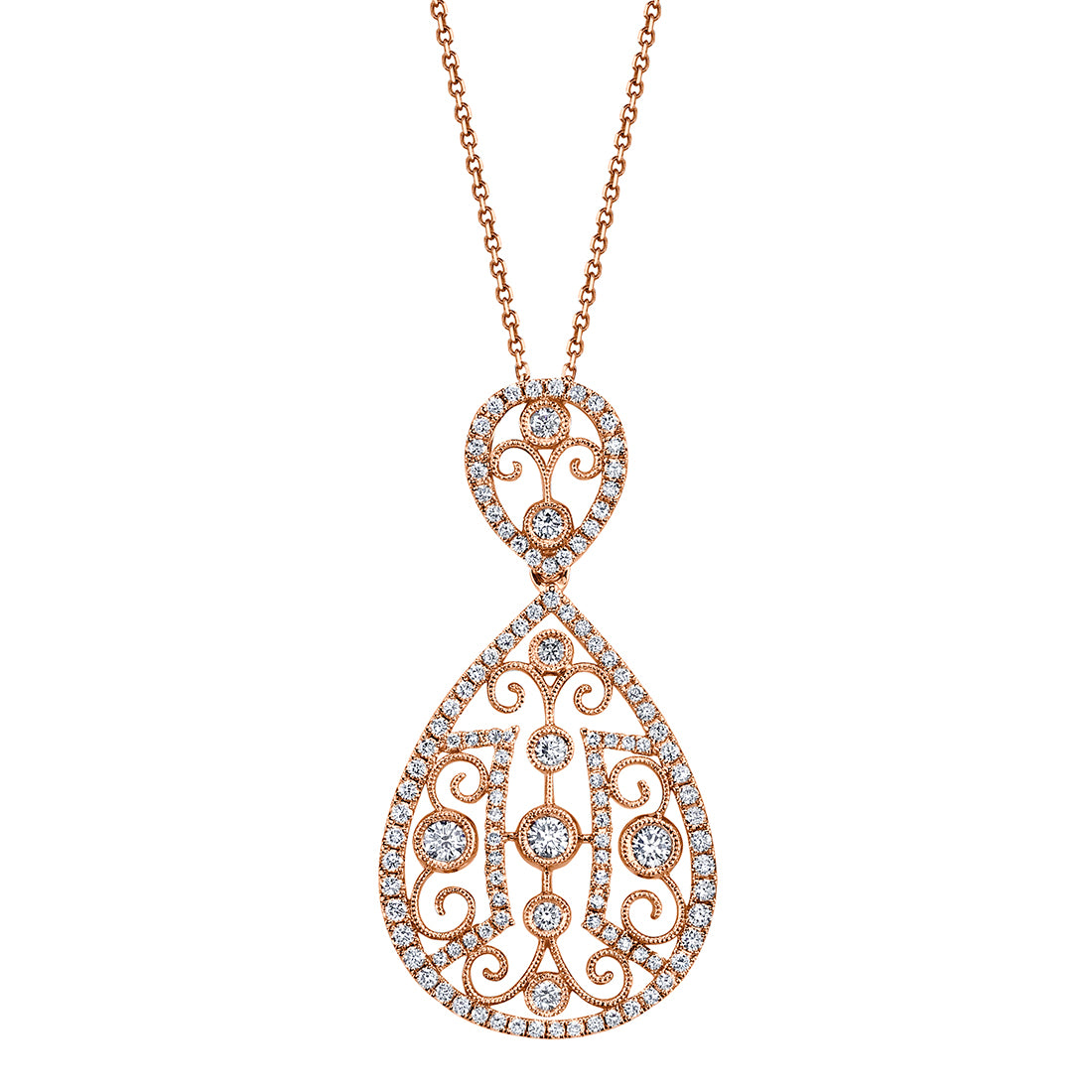 (18K Rose) Pear Shaped Diamond Pendant