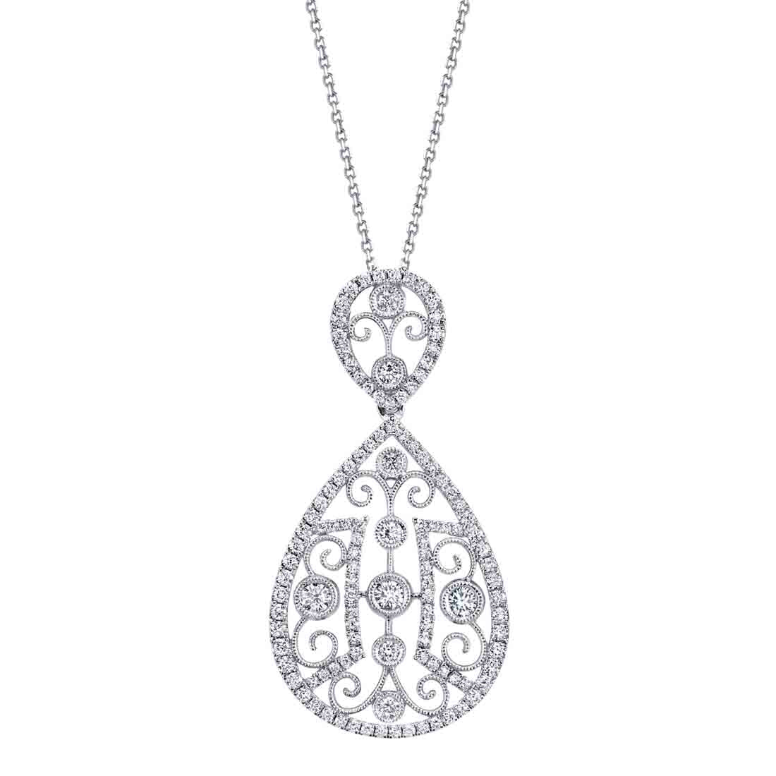 (18K White) Pear Shaped Diamond Pendant