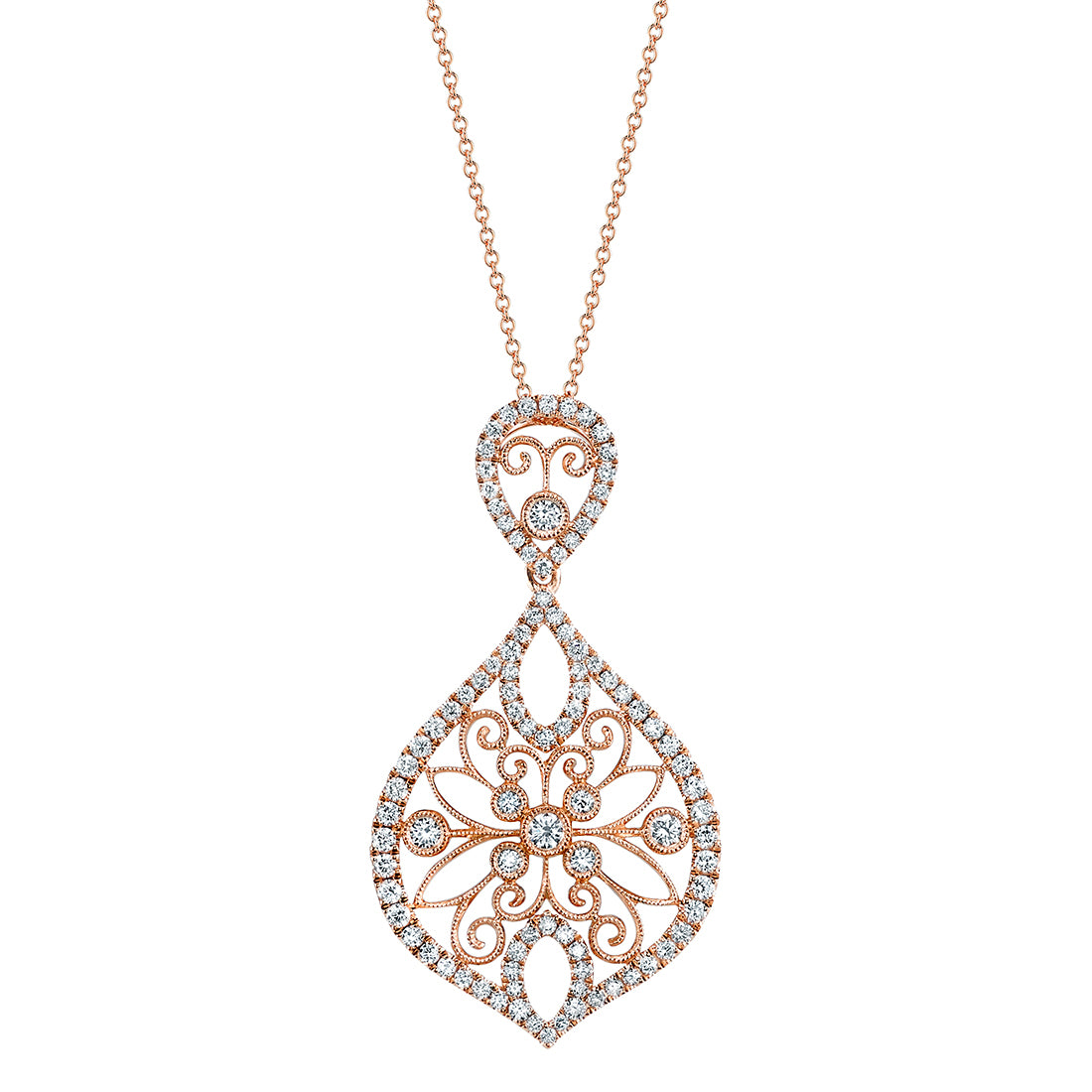 (18K Rose) Pear Shaped Modern Vintage Diamond Pendant