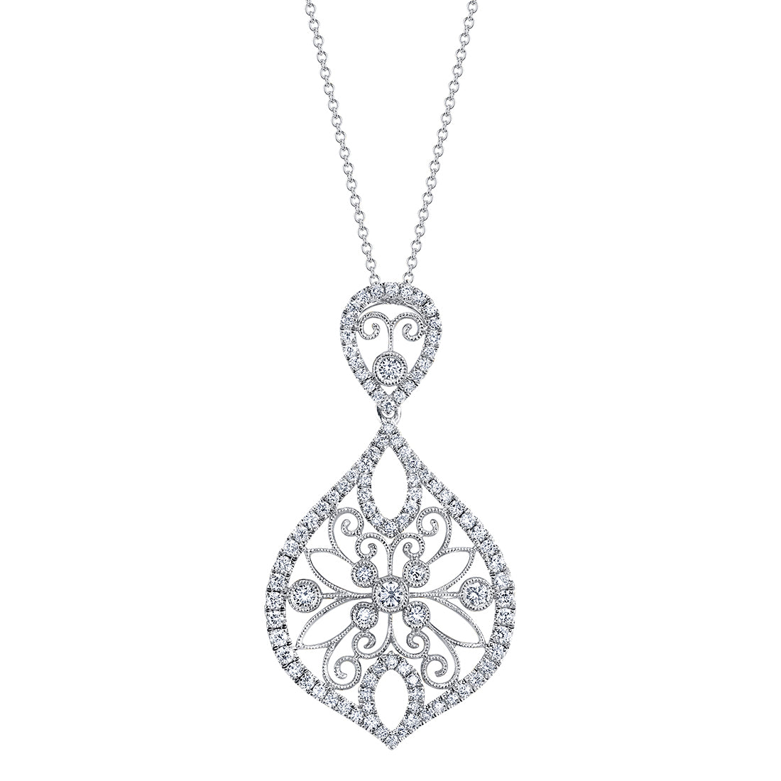 (18K White) Pear Shaped Modern Vintage Diamond Pendant
