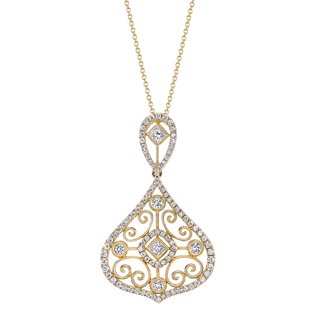 (18K Yellow) Pear Shaped Modern Vintage Diamond Pendant