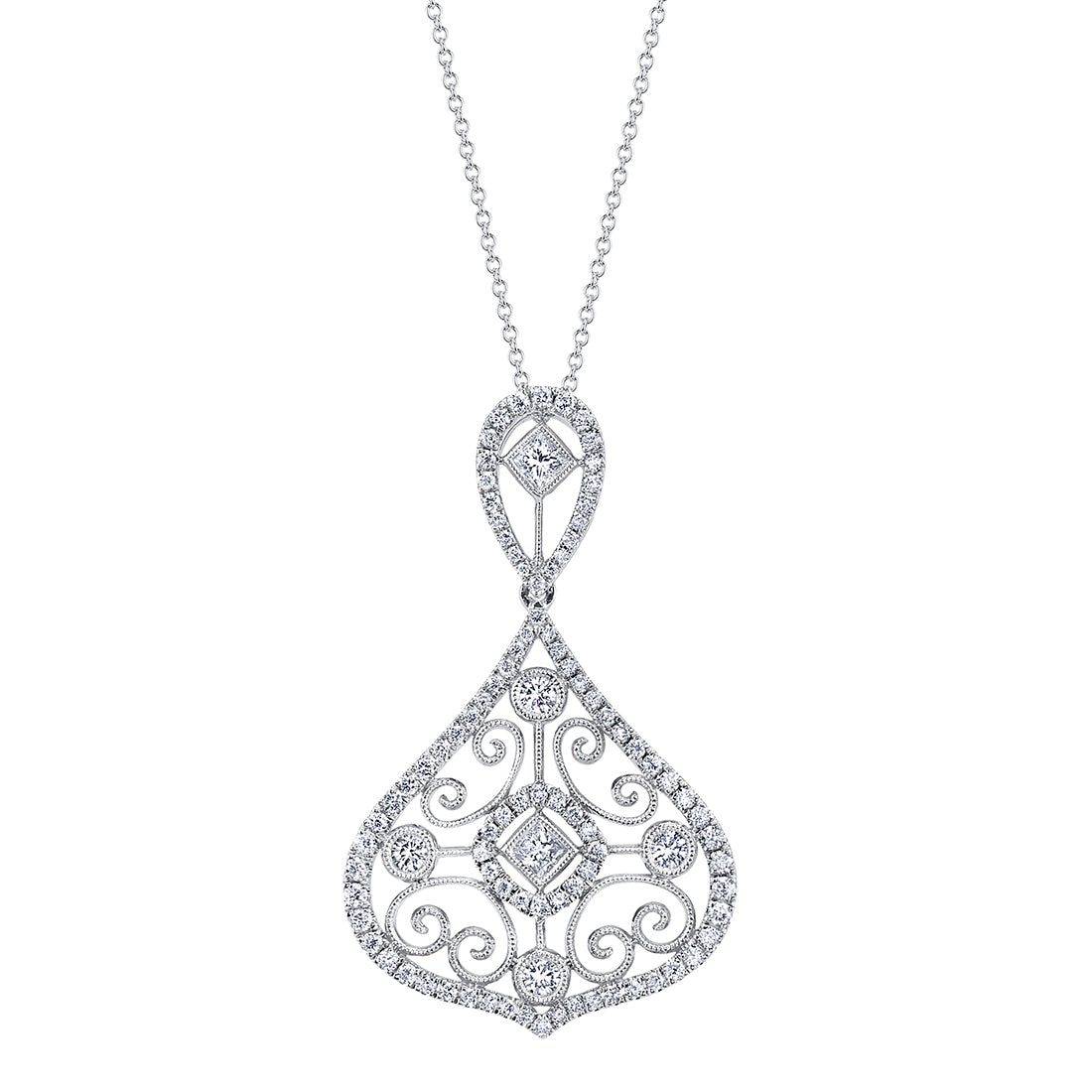 (18K Rose) Pear Shaped Modern Vintage Diamond Pendant
