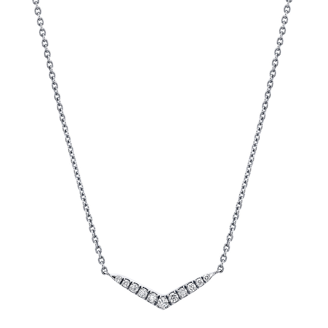 (14K White) V Shaped Diamond Pendant