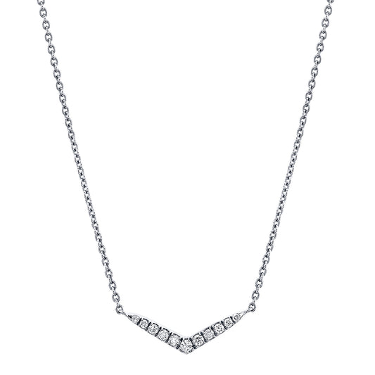 (14K White) V Shaped Diamond Pendant