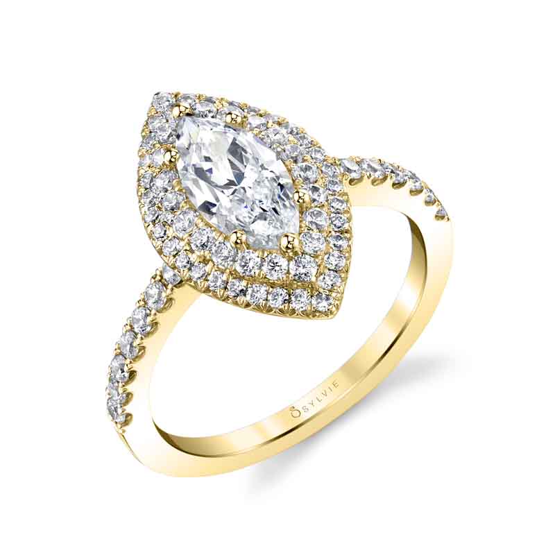 (18K Yellow) Claudia - Marquise Double Halo Engagement Ring