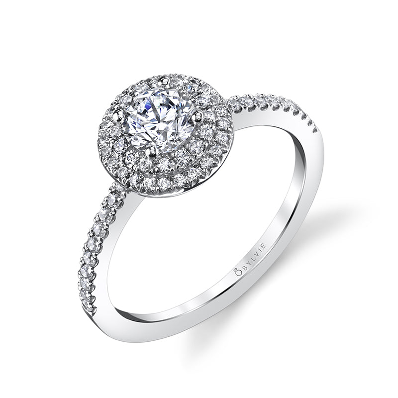 (14K White) Claudia - Petite Double Halo Engagement Ring