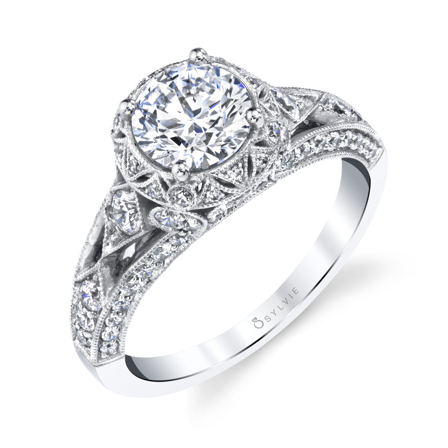 (18K White) Shayna - Vintage Inspired Engagement Ring