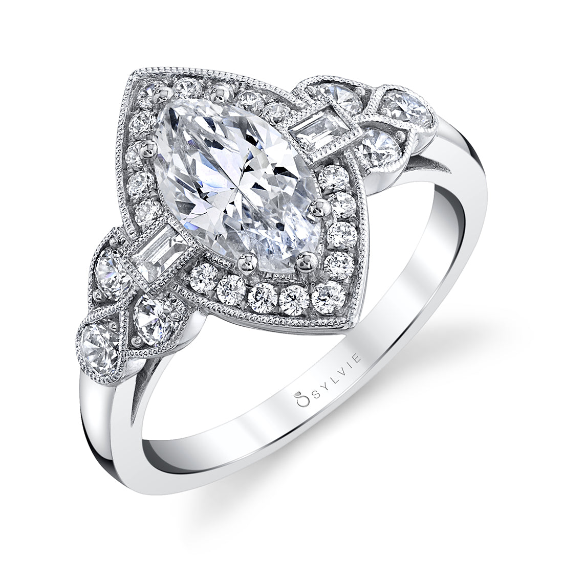 (18K White) Francesca - Marquise Engagement Ring
