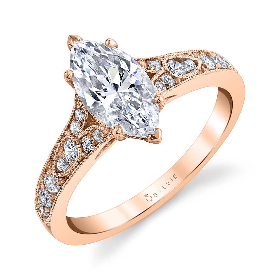 (14K Rose) Chereen - Marquise Engagement Ring