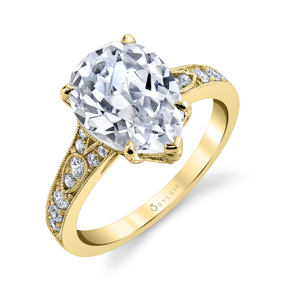 (14K Yellow) Chereen - Pear Shaped Engagement Ring