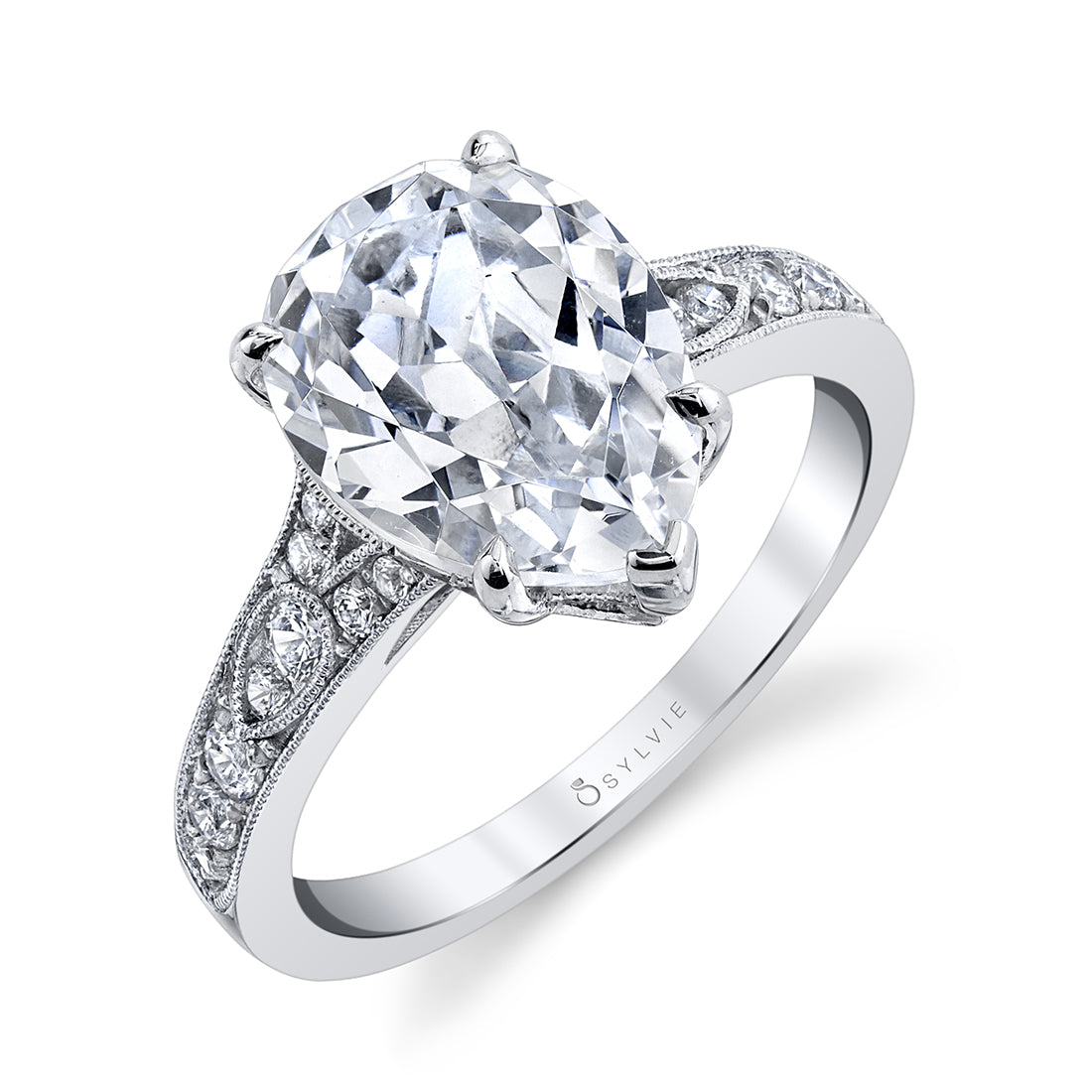(Platinum White) Chereen - Pear Shaped Engagement Ring