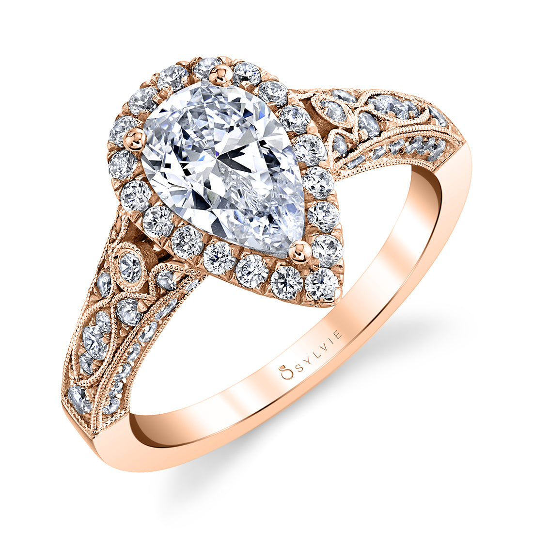 (14K Rose) Cheri - Pear Shaped Engagement Ring