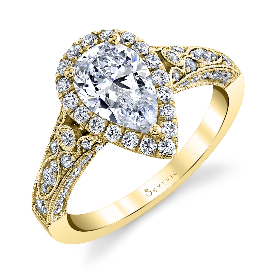 (14K Yellow) Cheri - Pear Shaped Engagement Ring