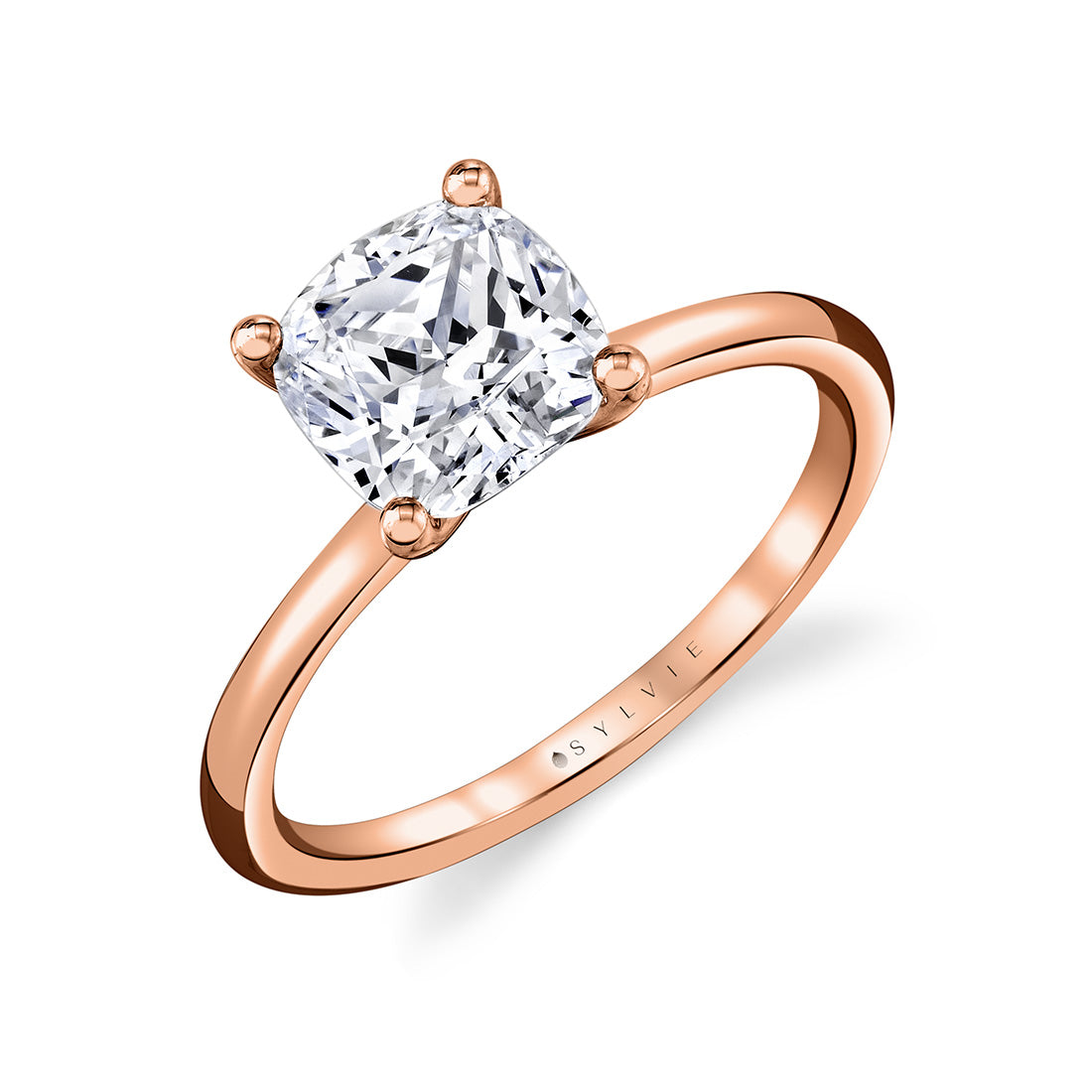 (14K Rose) Cushion Cut Solitaire Engagement Ring - Amelia