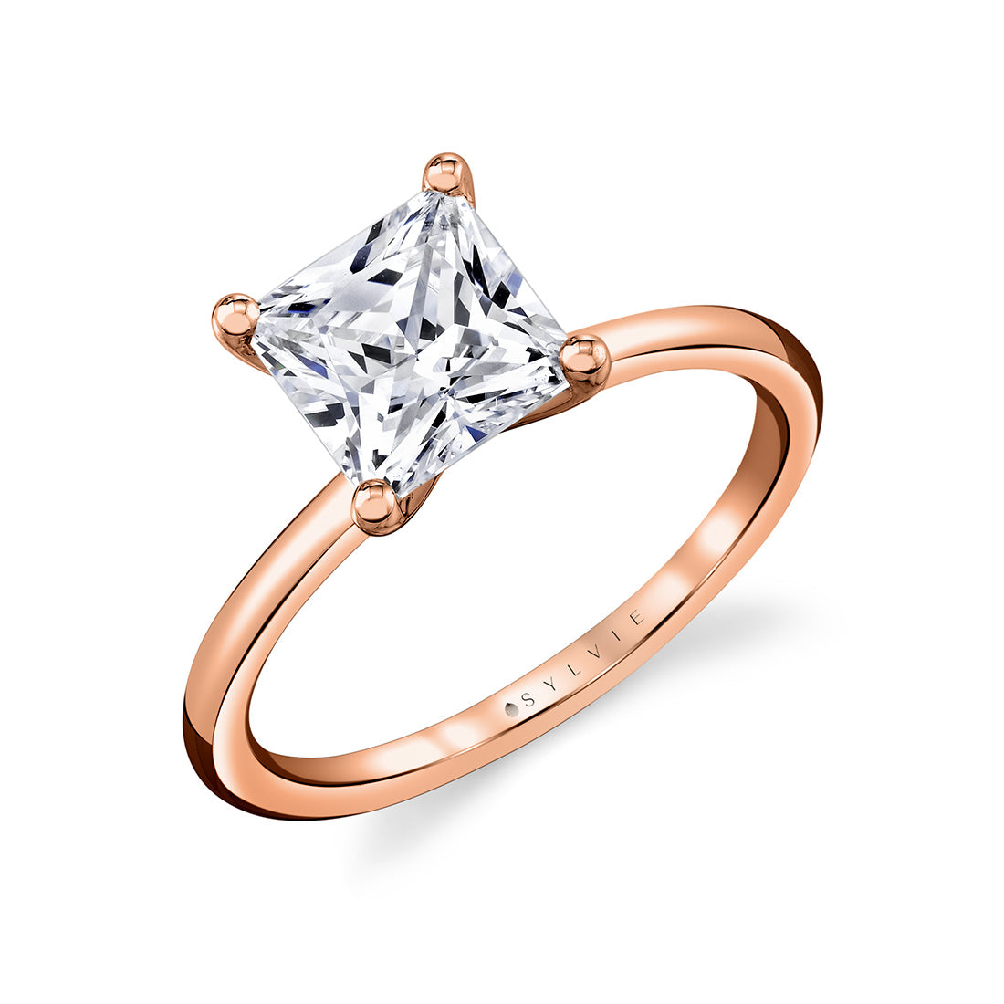 (14K Rose) Princess Cut Solitaire Engagement Ring - Amelia